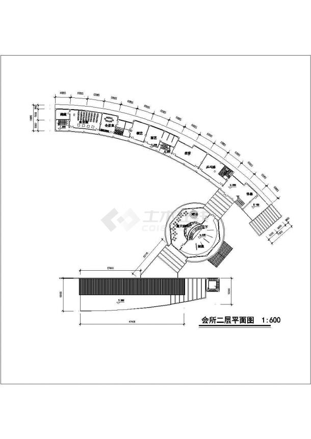 南京某小区3150平米2层框混结构商业综合会所平立剖面设计CAD图纸-图一