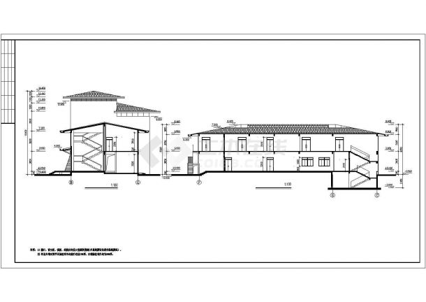 昆山市某小区2450平米2层框架结构社区会所立剖面设计CAD图纸-图二