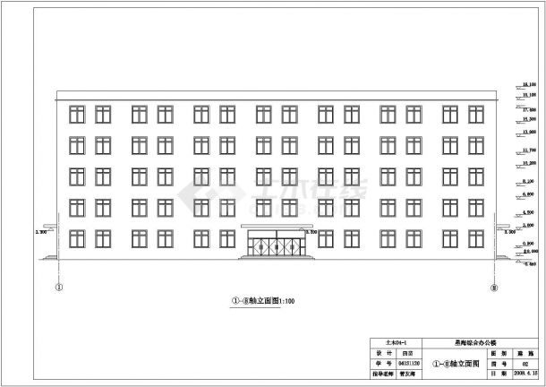 3900平米五层框架结构行政办公楼平立剖面设计CAD图纸-图一