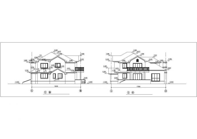 江阴市某小区338平米2层框混结构独栋别墅平立剖面设计CAD图纸_图1