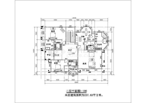 某村镇占地482平米2层砖混结构乡村别墅平立剖面设计CAD图纸-图二