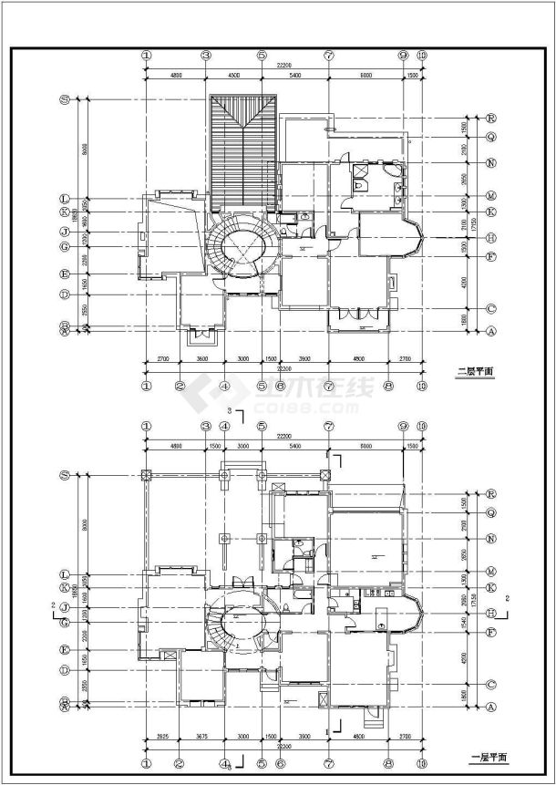 扬州市某别墅区410平米2层框架结构单体别墅平立剖面设计CAD图纸-图一