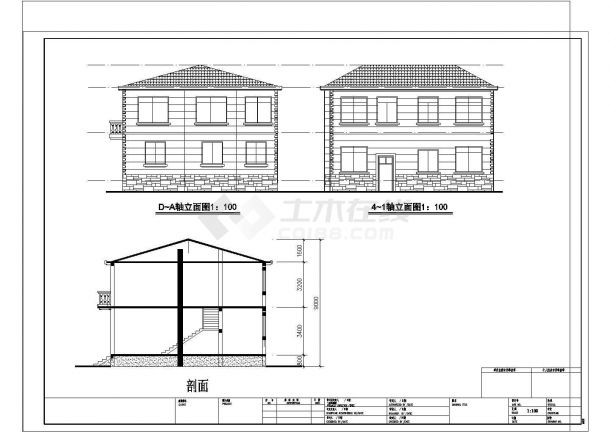 280平米左右2层砖混结构独立别墅建筑+结构设计CAD图纸-图一