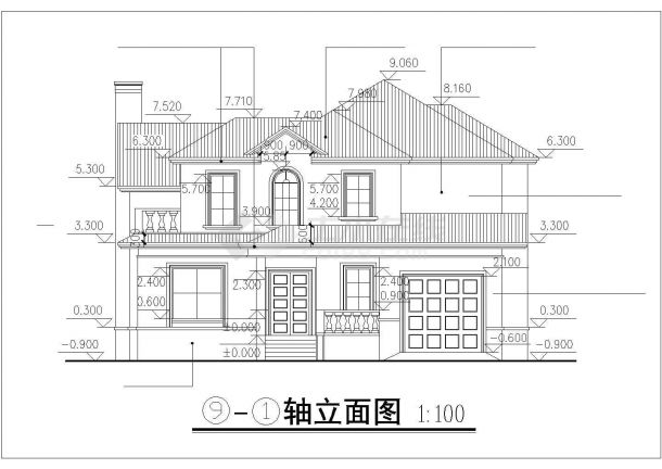 285平米左右2层混合结构单体别墅平立剖面设计CAD图纸（含效果图）-图二