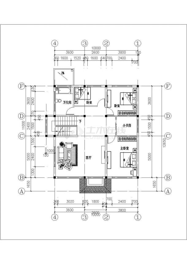275平米双层混合结构休闲乡村别墅平面设计CAD图纸（含效果图）-图二