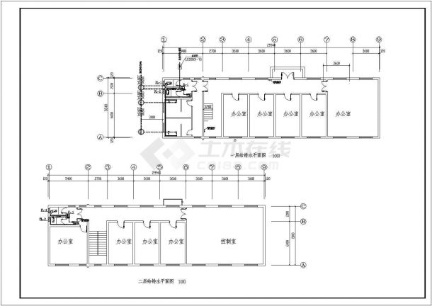 排水设计_某三层办公楼给排水全套设计CAD图-图二