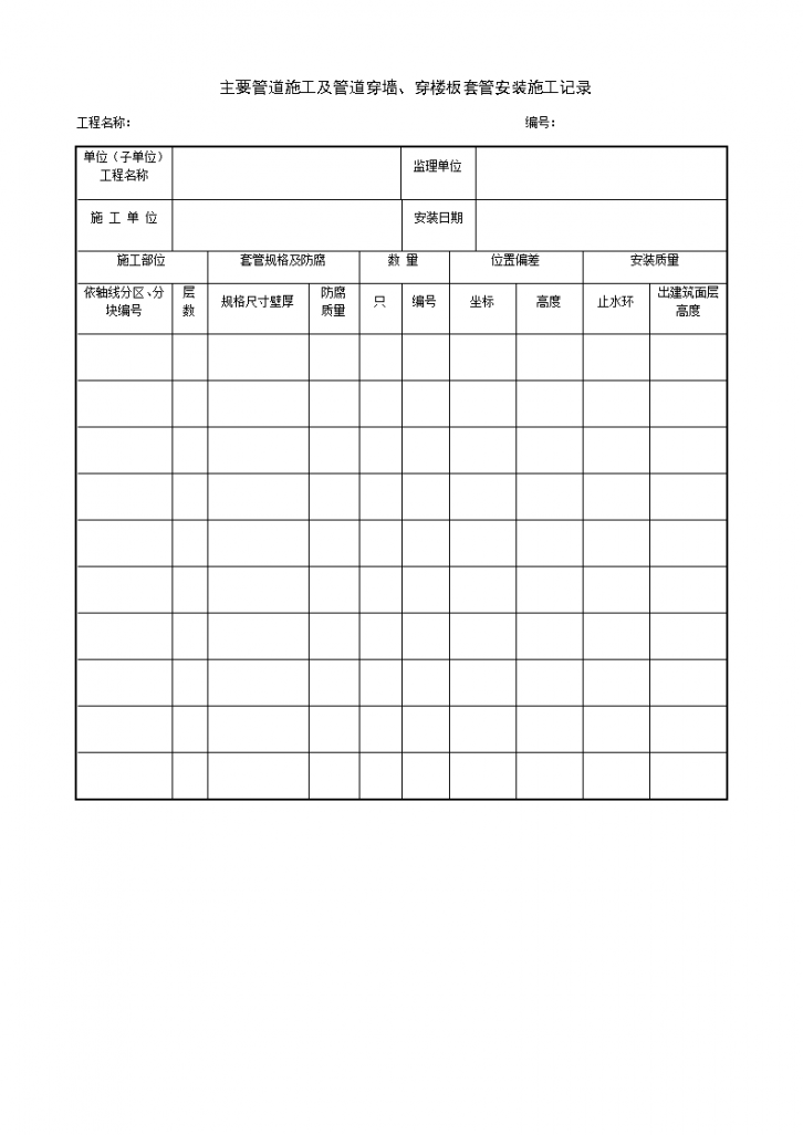 某主要管道施工及管道穿墙、穿楼板套管安装施工记录-图一