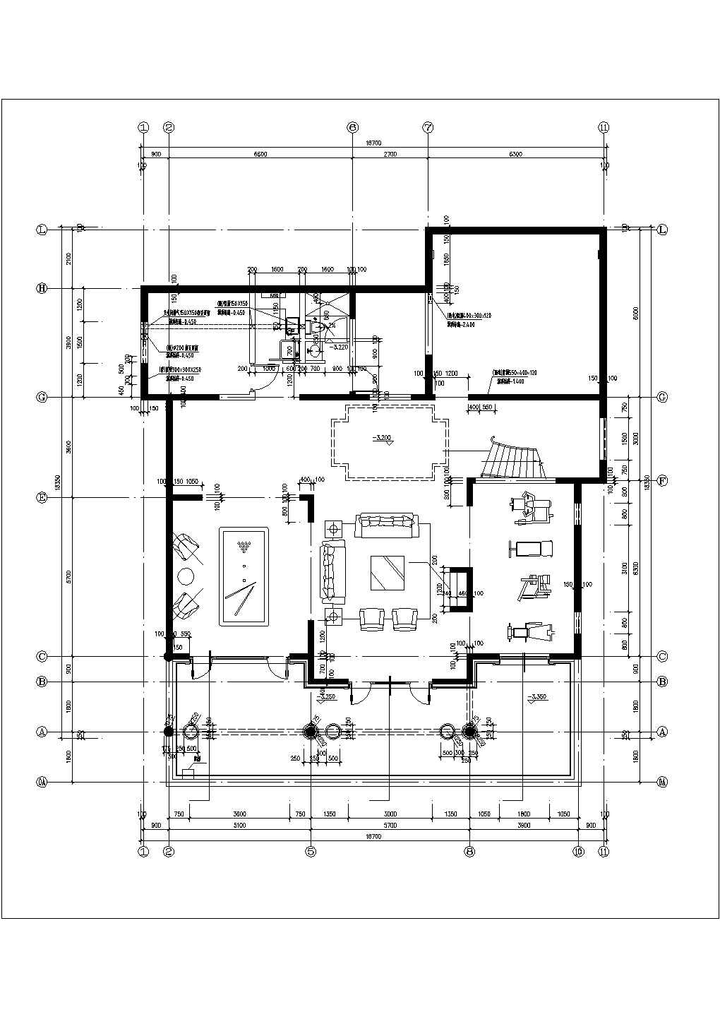 640平米2层框混结构自建别墅平立剖面设计CAD图纸（含地下层）