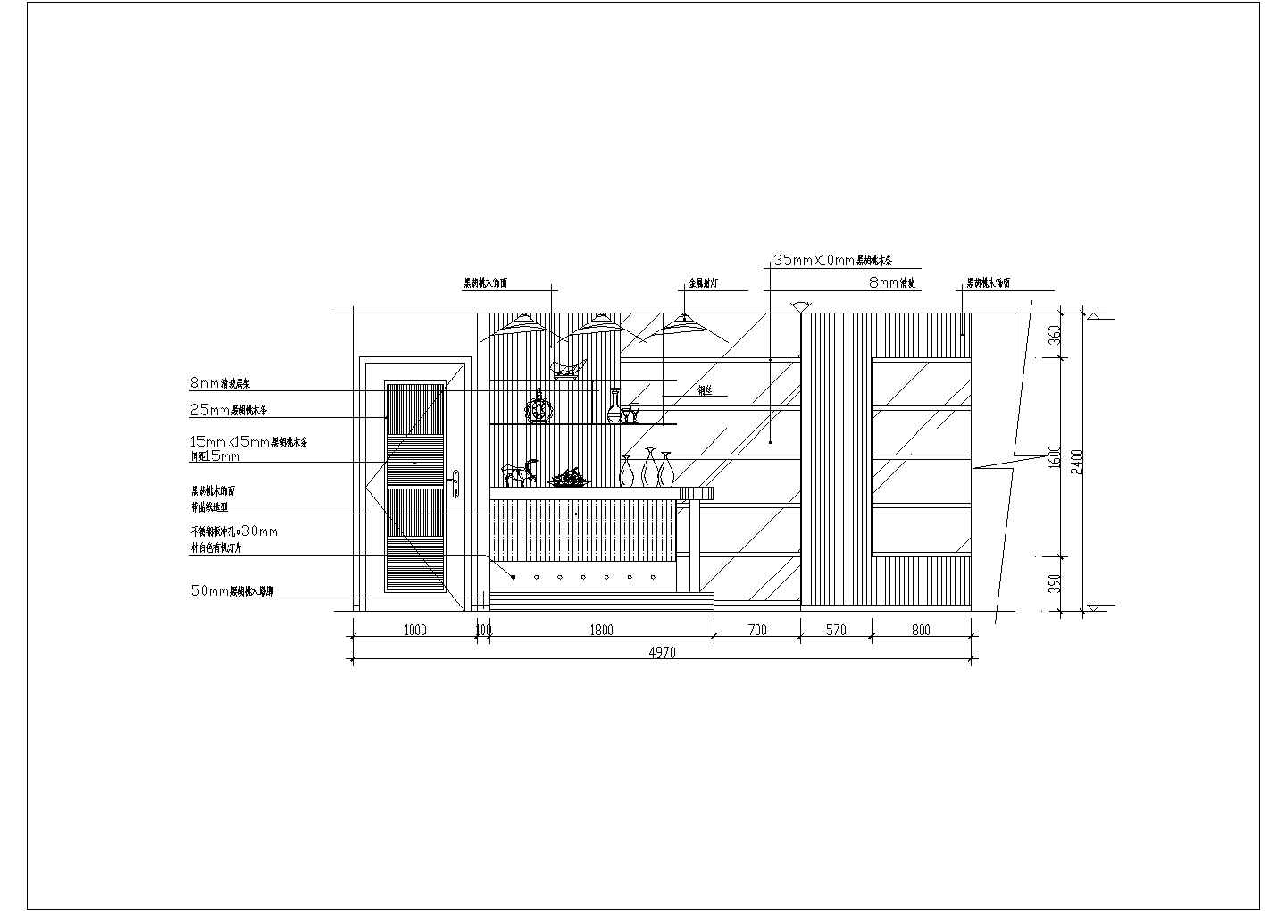 餐厅区装饰墙及酒架造型CAD图纸（含立面图）