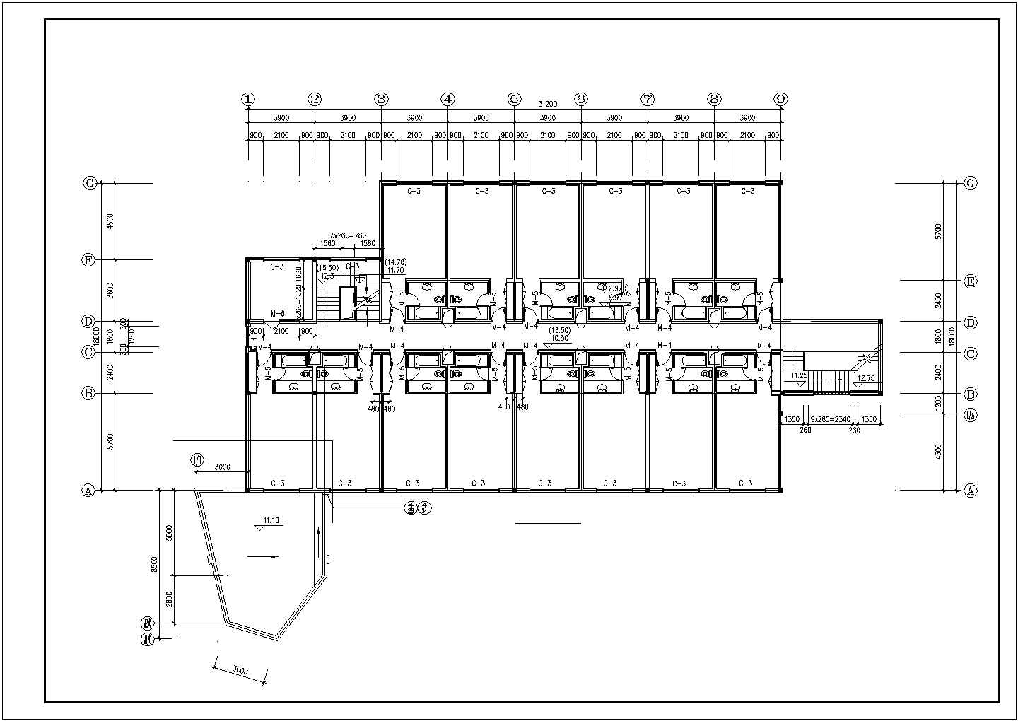 三门峡市某商业街5600平米6层框混结构商务宾馆建筑CAD设计图纸