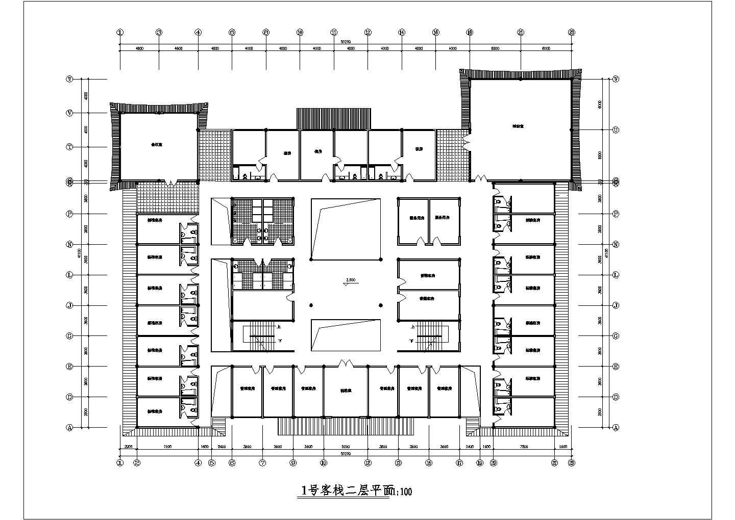 占地1900平米3层框架结构民宿酒店平立面设计CAD图纸