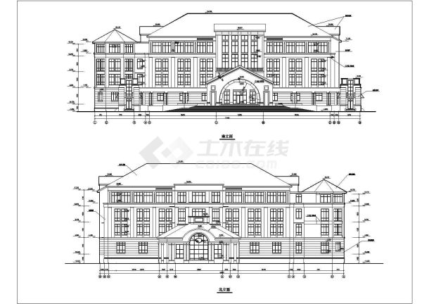 教学楼设计_某四层框架结构学校教学楼立面设计方案CAD图纸-图二