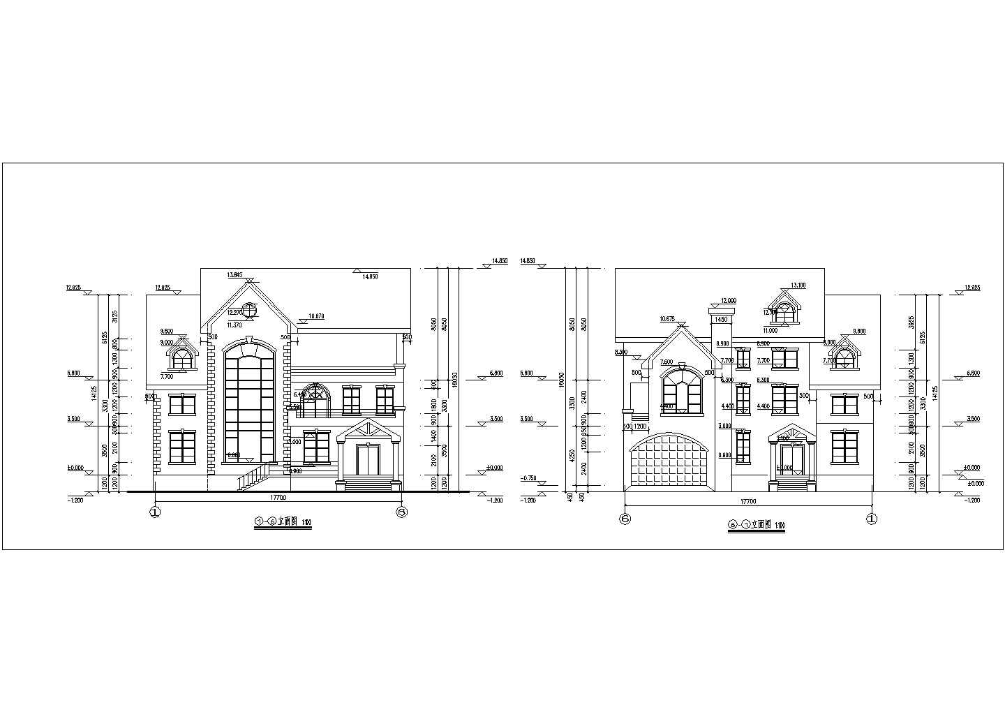 425平米3层框混结构独栋别墅平立剖面设计CAD图纸（含地下室和效果图）