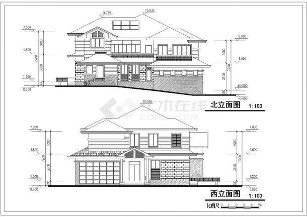 338平米3层框架结构单体别墅全套平立面设计CAD图纸（含效果图）-图二