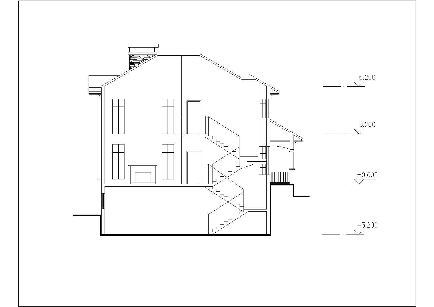 418平米2层混合结构独立别墅平立剖面设计CAD图纸（含地下室层）