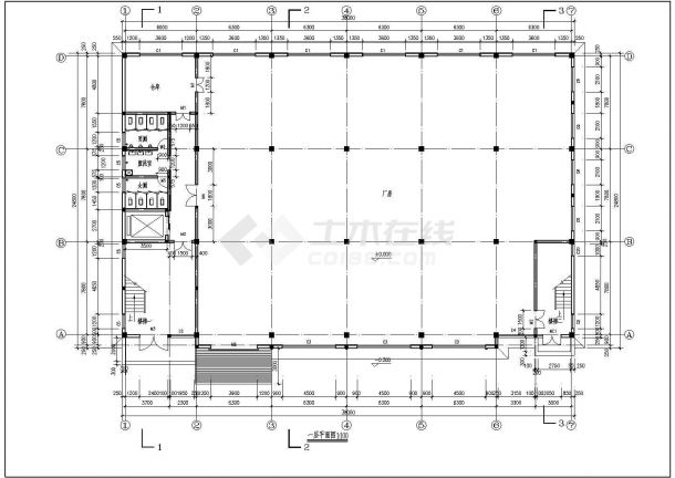 长38米 宽24.8米 4层局部5层3841.2平米框架结构资产经营管理公司厂房建筑施工图-图一