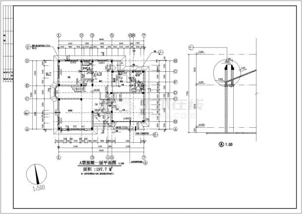 308.5平方米框架结构A型独立别墅建筑图纸（含设计说明）-图一