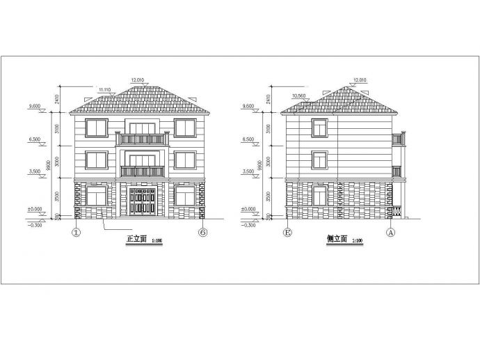 345平米左右3层框混结构单体别墅平立剖面设计CAD图纸（含效果图）_图1