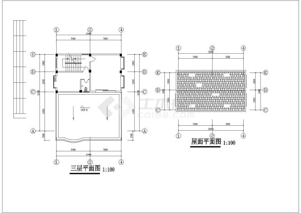 呼和浩特某村镇3层砖混结构私人别墅平立剖面设计CAD图纸（含效果图）-图一