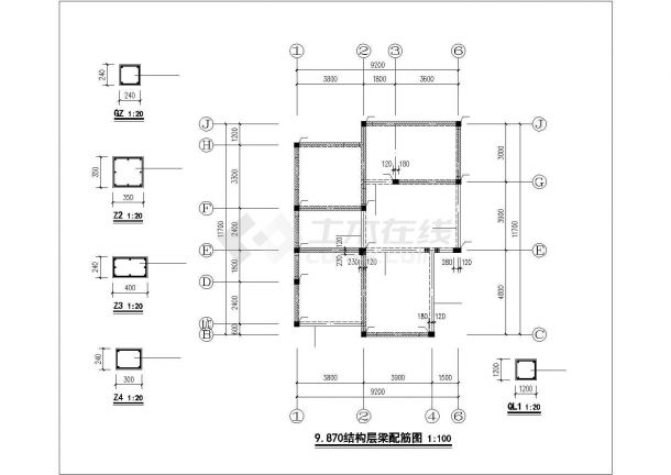 蚌埠市某村镇3+1层混合结构单体别墅全套结构设计CAD图纸-图一