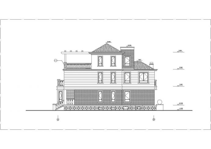 占地132平米3层框混结构单体别墅全套建筑设计CAD图纸_图1