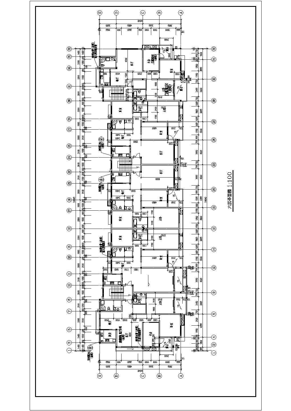 六层三单元阁楼4264平米不对称户型住宅楼施工设计图纸(含楼梯门窗大样图)