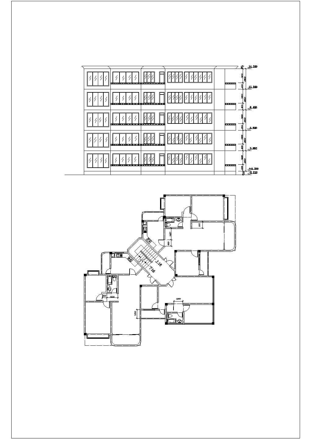 欧式风格新型小区多层住宅楼全套建筑设计cad图纸(含立面图，平面图)