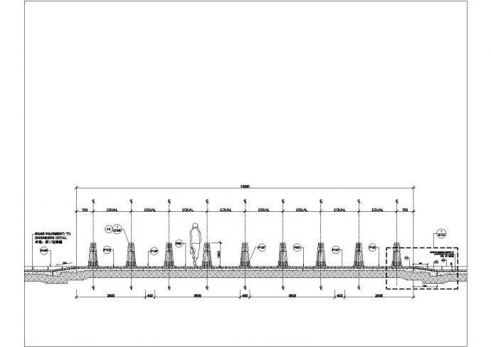 西安某步行街街景全套施工设计cad图纸(含中心過路廣場入口 - 標準剖面图)_图1