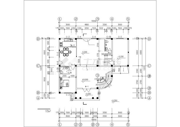 占地180平米3+1层框混结构单体别墅建筑设计CAD图纸（含阁楼层）-图一