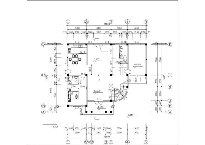 占地180平米3+1层框混结构单体别墅建筑设计CAD图纸（含阁楼层）_图1