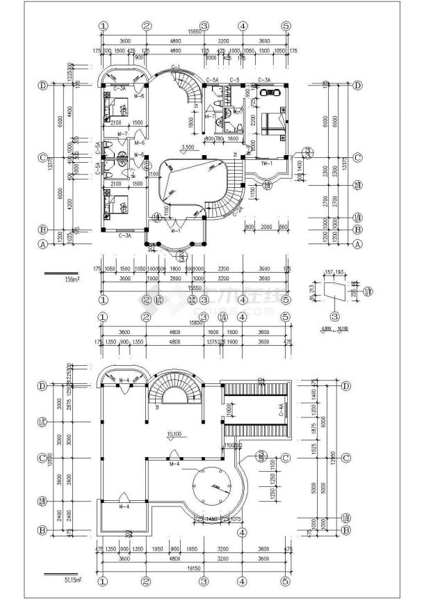 占地180平米3+1层框混结构单体别墅建筑设计CAD图纸（含阁楼层）-图二