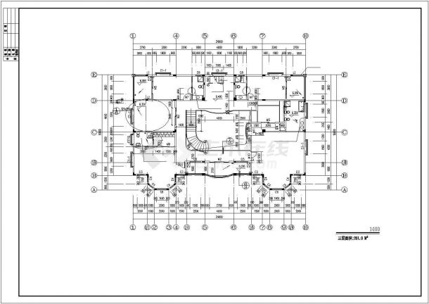 1100平米左右3层框混结构豪华单体别墅全套建筑设计CAD图纸-图二
