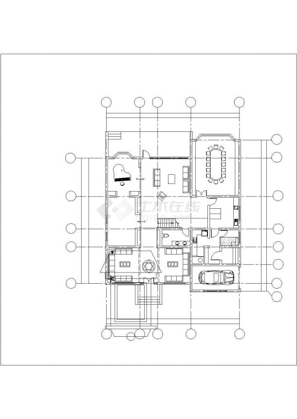 某别墅区三栋3层砖混结构单体别墅平立剖面设计CAD图纸（含效果图）-图一