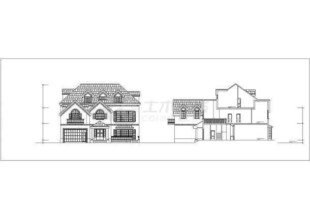 某别墅区三栋3层砖混结构单体别墅平立剖面设计CAD图纸（含效果图）-图二