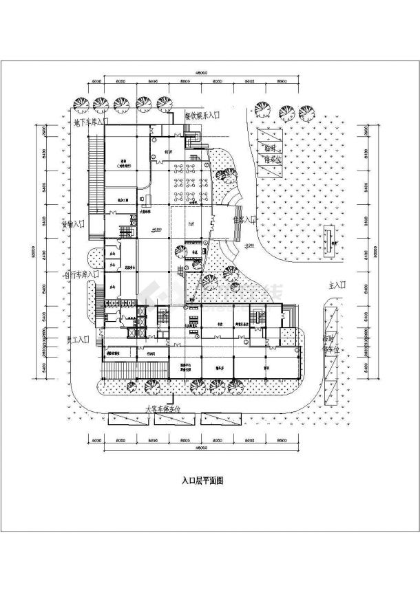 杭州某多层豪华酒店全套建筑施工设计cad图纸(含入口层平面图)-图一