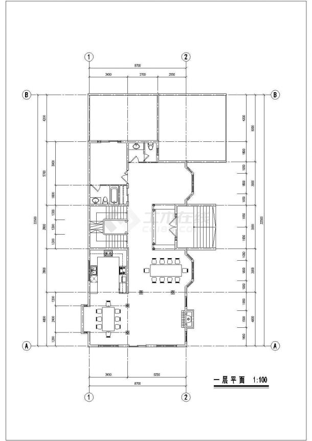 490平米左右2层框混结构单体别墅平面设计CAD图纸（含半地下室）-图二