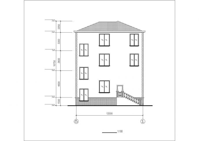 占地121平米3层框混结构单体别墅平立剖面设计CAD图纸（含效果图）_图1