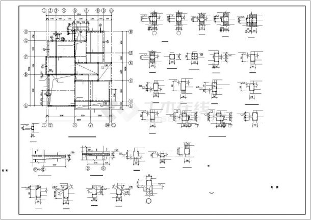 杭州市某别墅区3层混合结构单体别墅全套结构设计CAD图纸-图二