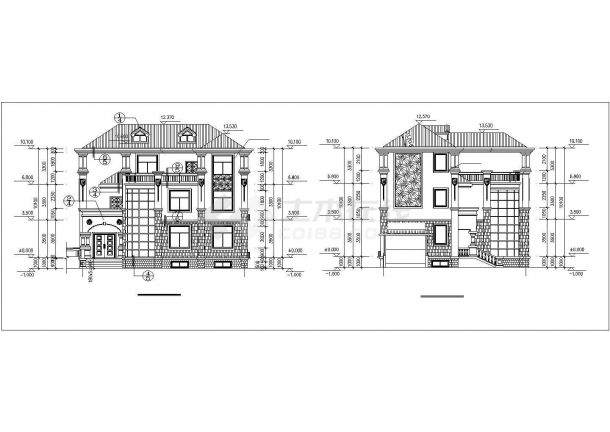 占地180平米左右3层砖混结构单体别墅全套建筑设计CAD图纸-图二
