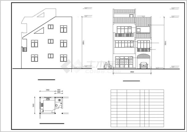占地112平米三层混合结构单体别墅平立面设计CAD图纸（含效果图）-图一