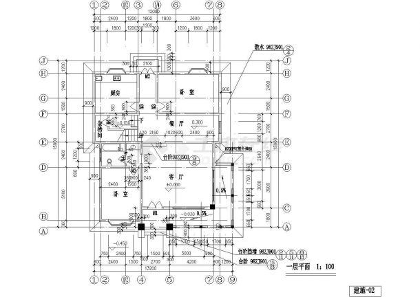 重庆小型三层别墅建筑施工平面图-图一