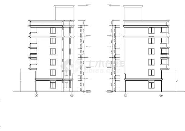 武汉某村镇占地118平米6层砖混结构自建民居楼建筑设计CAD图纸-图二