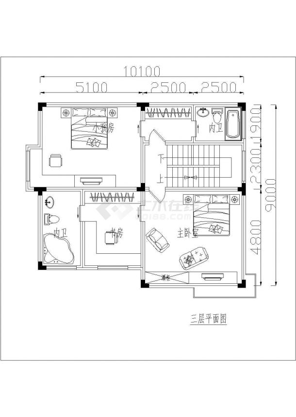 辽阳市某村镇3层混合结构单体别墅平面设计CAD图纸（含效果图）-图一