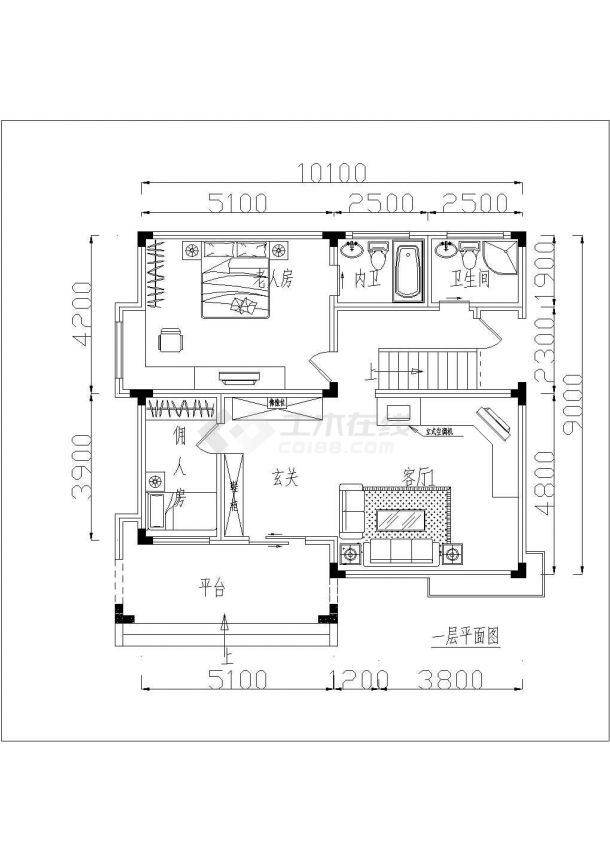 辽阳市某村镇3层混合结构单体别墅平面设计CAD图纸（含效果图）-图二