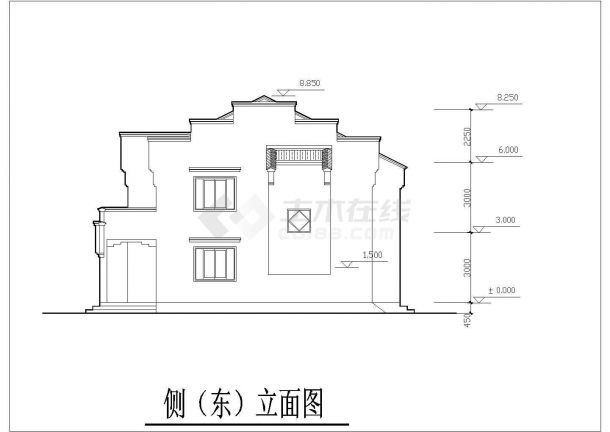2层框混结构双拼别墅平立剖面设计CAD图纸（每户317平米）-图一