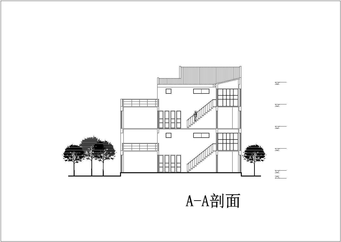 四层框架结构两户双拼式别墅平立剖面设计CAD图纸（每户455平米）