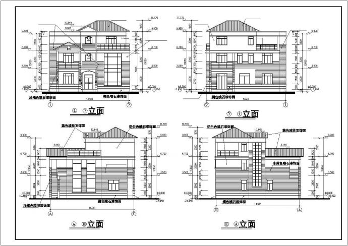 占地190平米3层砖混结构独院式别墅平立剖面设计CAD图纸（含效果图）_图1