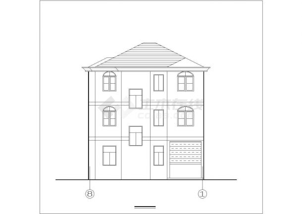 300平米左右3层砖混结构单体别墅建筑设计CAD图纸（含效果图）-图二