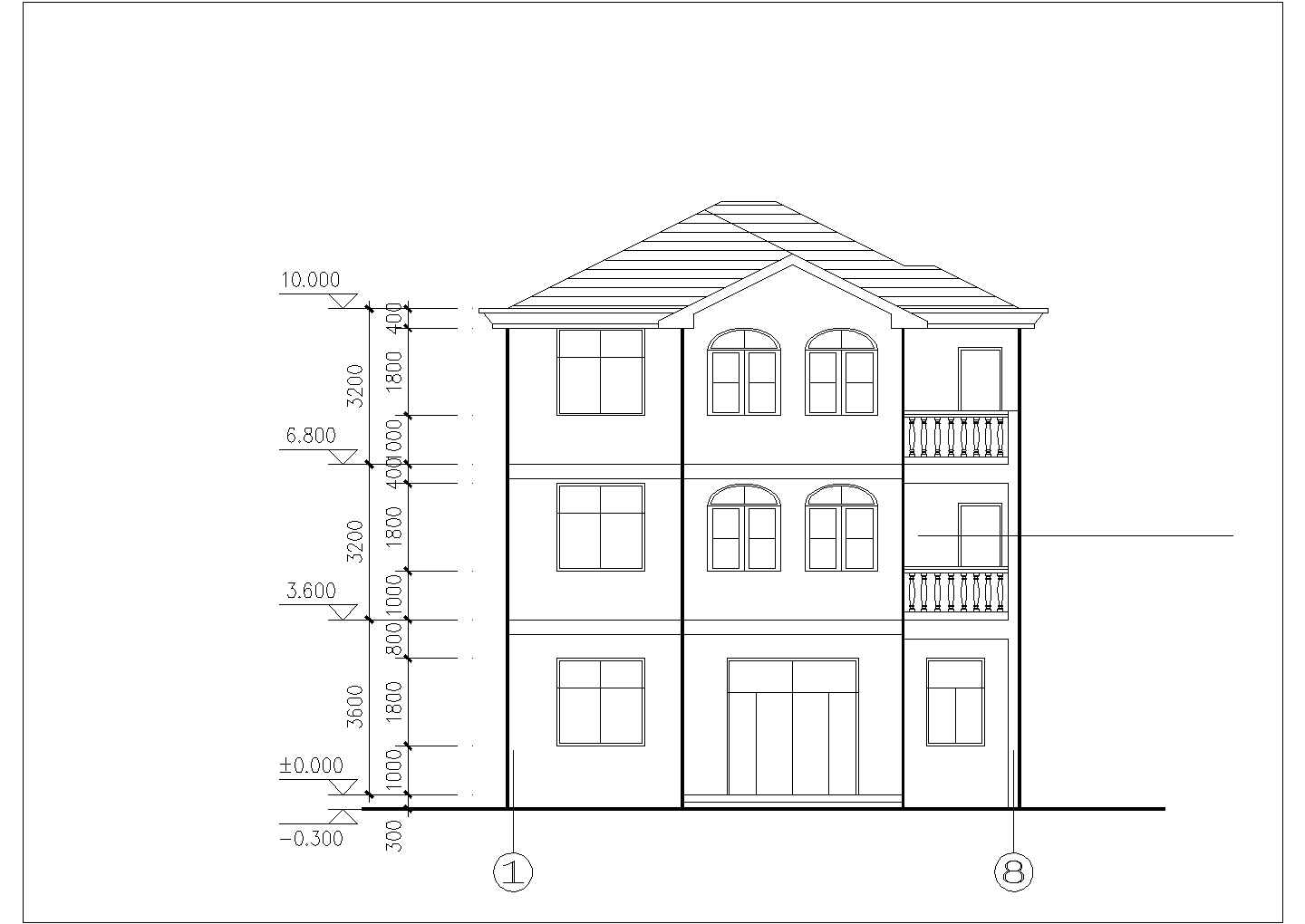 300平米左右3层砖混结构单体别墅建筑设计CAD图纸（含效果图）