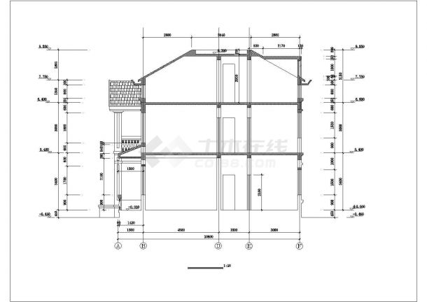 312平米2+1层框混结构单体私人别墅平立剖面设计CAD图纸（含阁楼）-图二